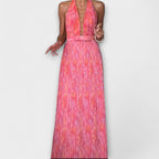 Seraphina - Elegantní Maxi Šaty s Halter Krkem a V Výstřihem