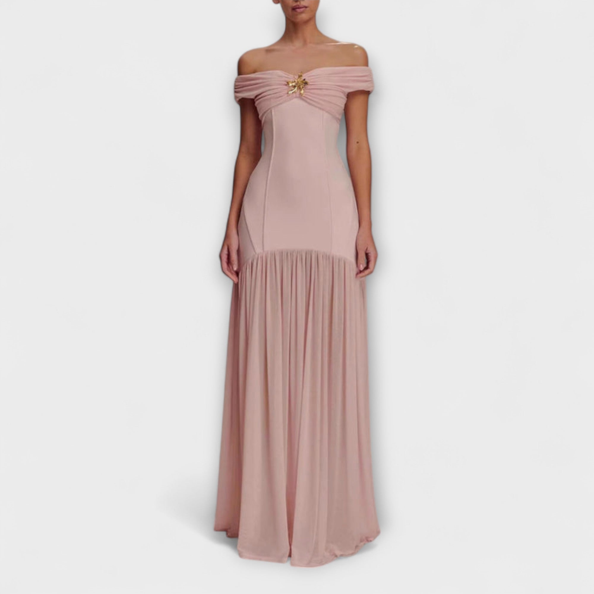 Maelie - Elegantní bezramínkové maxi šaty s květinami