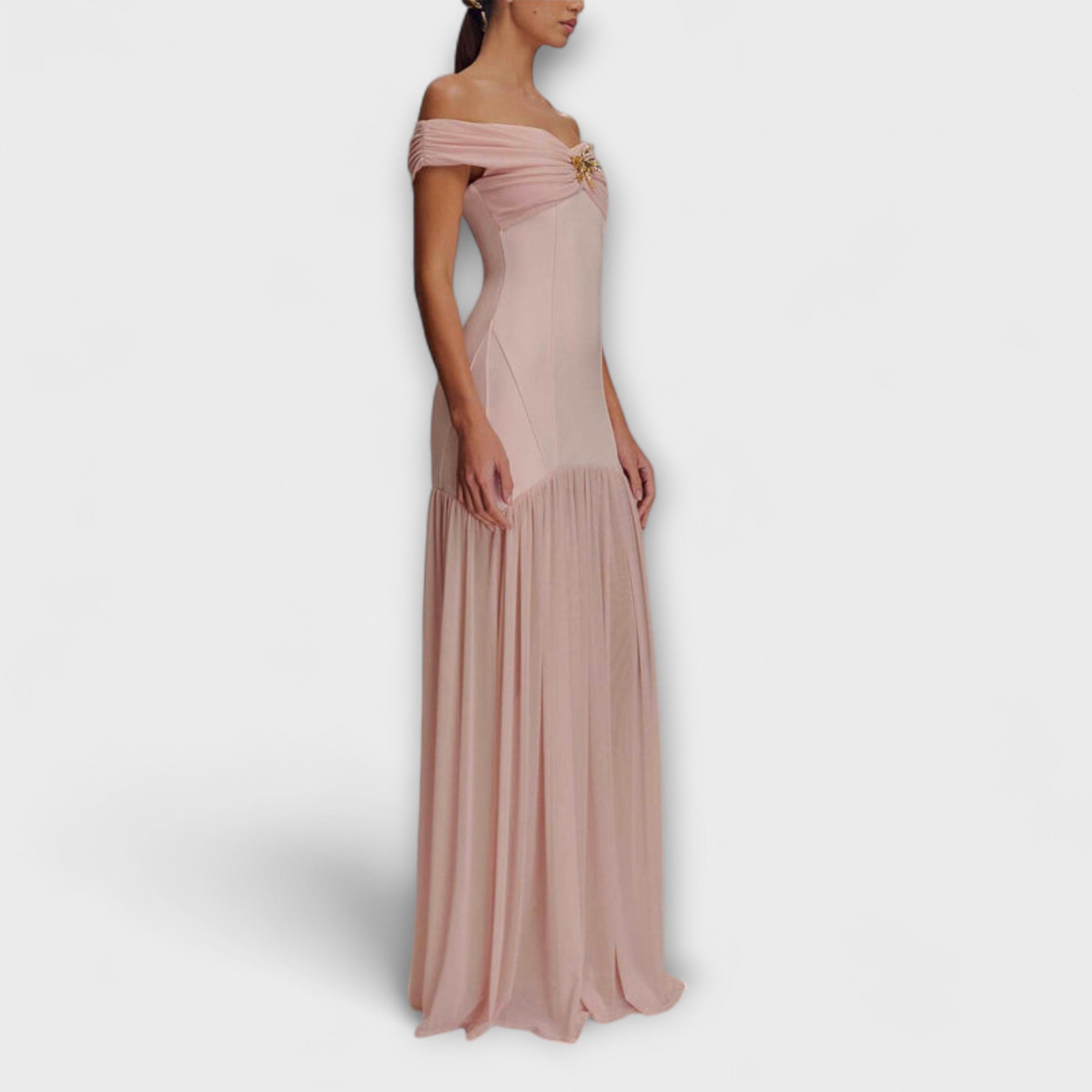 Maelie - Elegantní bezramínkové maxi šaty s květinami