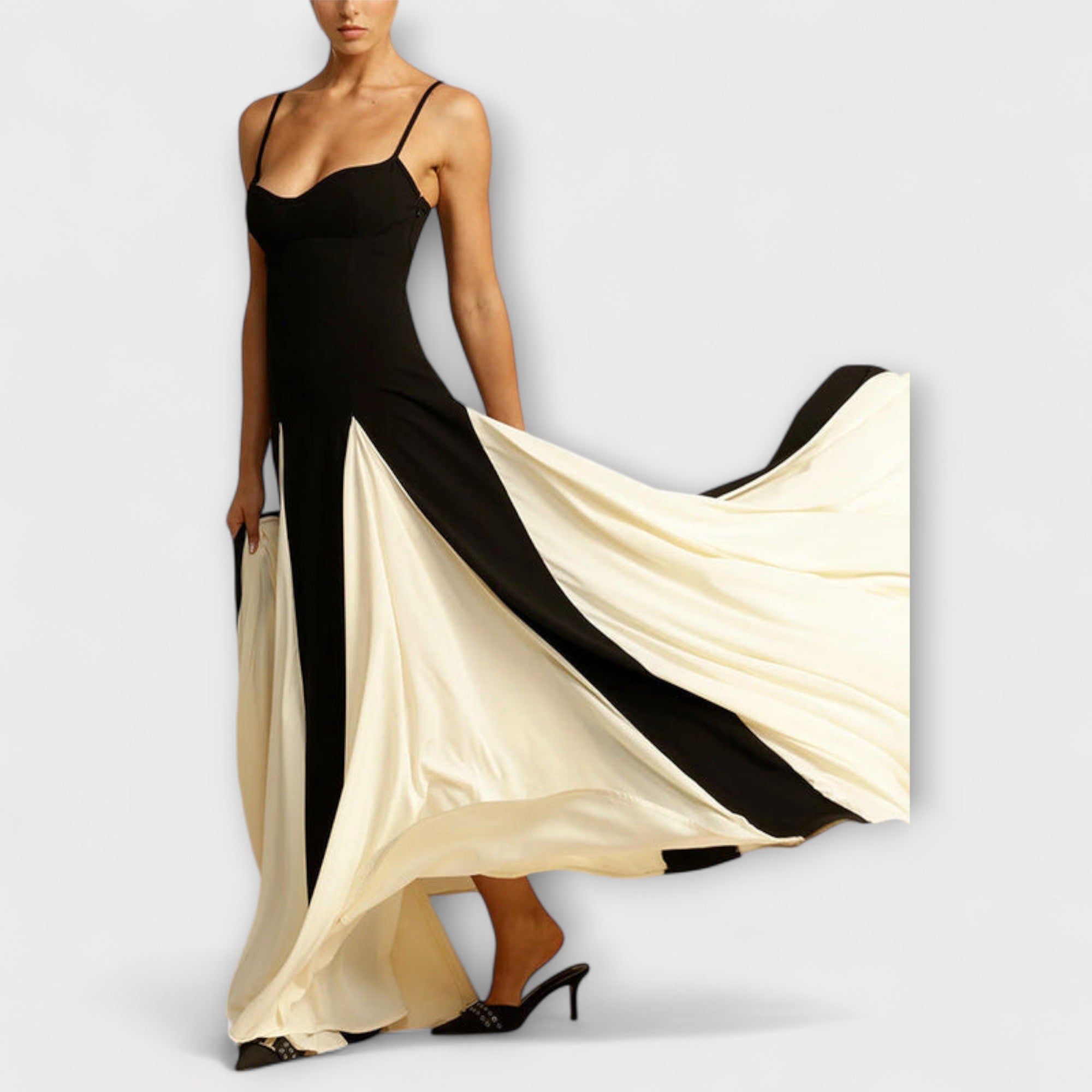Ember - Klasická elegance A-line maxi šaty s tylovými panely