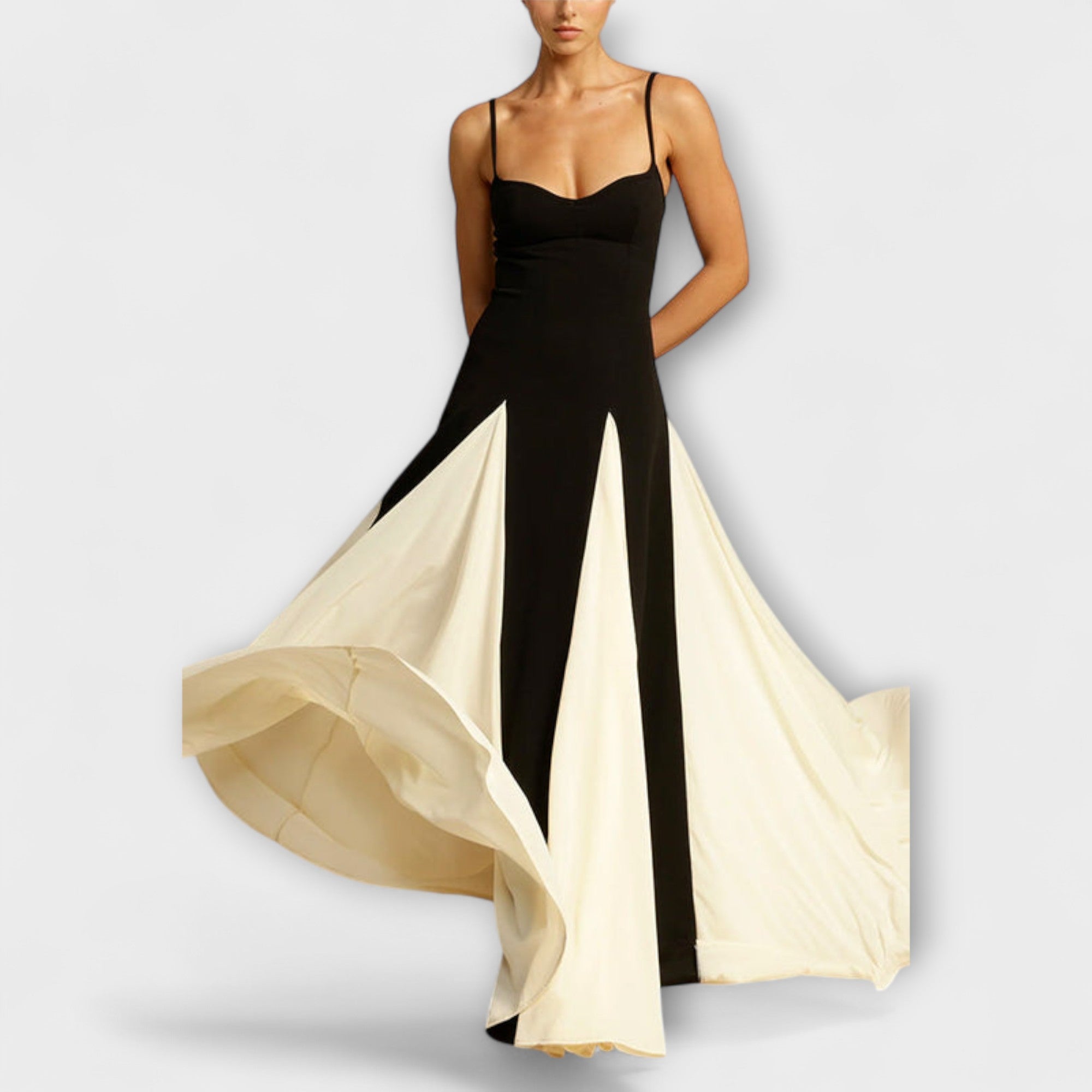 Ember - Klasická elegance A-line maxi šaty s tylovými panely